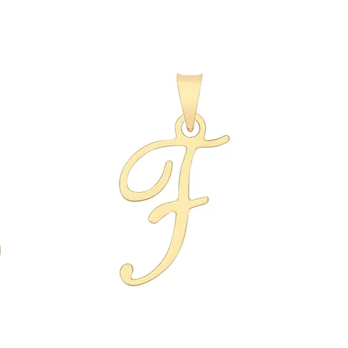 9ct Yellow Gold Script Initial Pendant 19 X 10mm + 5.5mm Bale F